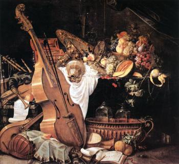 Cornelis De Heem : Vanitas Still-Life with Musical Instruments